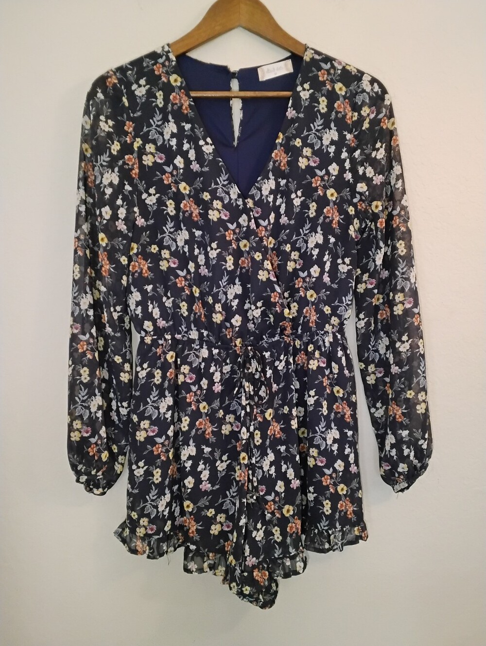 Altr'd State Romper Womens Medium Navy Blue‎ Ditsy Floral Boho Chic Faux Wrap